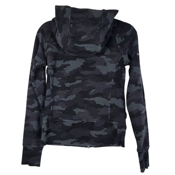 Lululemon Scuba Hoodie Women's 4 Black Gray Camo Sweatshirt Business Logo - Picture 2 of 9